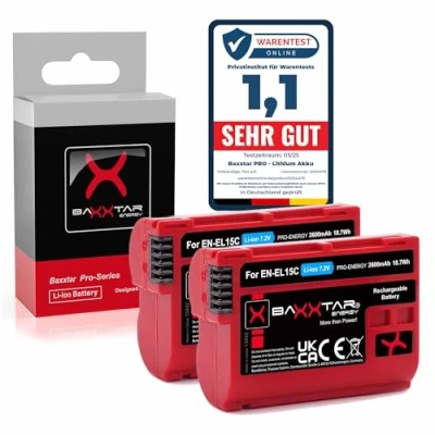 Obrázek Baxxtar pro EN EL15c 2400mAh kamera akumulátor Pack kompatibilní s Nikon Z5 Z6 II Z7 Z8 atd. (není Zf)