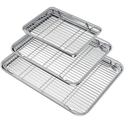Obrázek Wildone Backblech mit Gitter Set (3 Pfannen + 3 Gestelle), Edelstahl Backform Kühlgitter, ungiftig, strapazierfähig und leicht zu reinigen