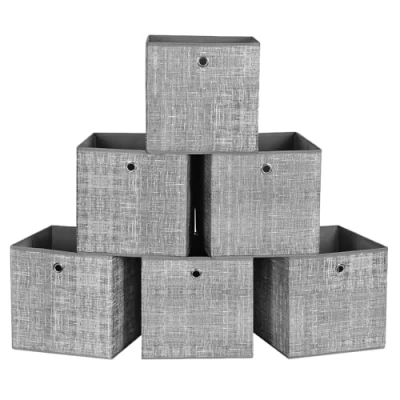Obrázek SONGMICS Úložný box, 6dílná sada, organizéry z netkané textilie s rukojetí, uložení boxů, 30 x cm, organizér pro regál na kostky, skládací šatů, šedý melír RFB02LG 3