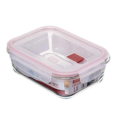 Obrázek Tatay Glas Frischhaltedosen, Airtight, 1.1L von Kapazität, Clip Deckel, BPA frei, Geeignet Mikrowelle, Geschirrspüler, Backofen &amp; Gefrierschrank. Rot. Maße: 15,7 x 20,7x 6,9 cm