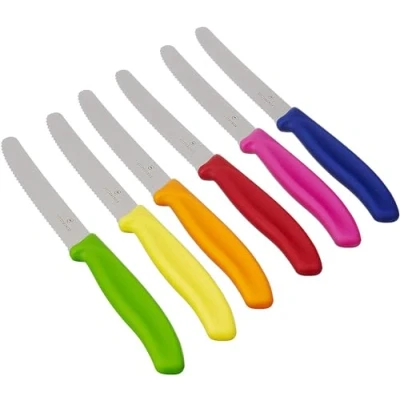 Obrázek Sada jídelních nožů Victorinox 6dílná, se zoubkovaným ostřím v zelené, červené, modré, žluté, růžové, oranžové, balení 1ks