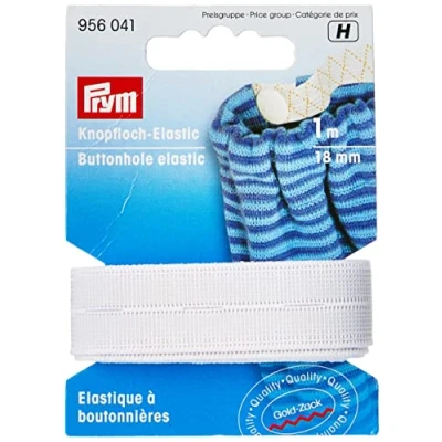 Obrázek Prym Button Hole Elastic 18 mm, polyester, bílý, 8 x 5 2 cm