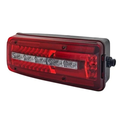 Obrázek HELLA Zadní světlo Truck Full LED 24V nástavba/šroubované CCC/ne SAE Barva světelných oken: čirá/červená Kabel: 500 mm Konektor: DIN Bajonet Kulatý konektor 2VD 012