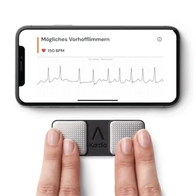 Obrázek AliveCor KardiaMobile EKG monitor schváleno FDA Bez kabelu Kompatibilní s vaším chytrým telefonem Rozpozná fibrilaci síní, bradykardii a tachykardii během 30 sekund
