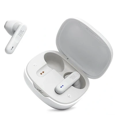 Obrázek JBL Wave Flex bezdrátová sluchátka do uší s vodotěsností IP54 a IPX2 technologie TalkThru AmbientAware výdrž baterie 32 hodin v bílé barvě