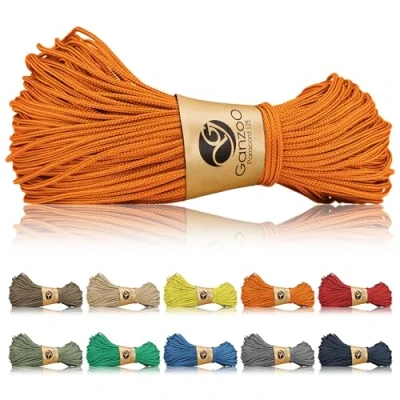 Obrázek Ganzoo Paracord 125 lano 1 mm šňůra, nylon &amp; polyester, univerzální na náramek, psí obojek, vodítko pro psy a knoflíky, taching, kempování přežití, oranžová