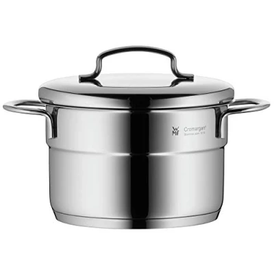 Obrázek WMF Mini hrnec na vaření malý 14 cm, kovový víčko, indukční maso 1,3 l, nerezová ocel Cromargan, stohovatelný, pro malé porce, jednoduchý výdrž