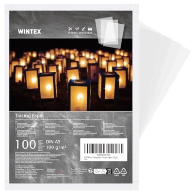 Obrázek WINTEX Transparentní papír bílý A5 100 listů g/m² paušový střihací pergamenový k potisku pro architekty lze potisknout vytržení Tracing Paper