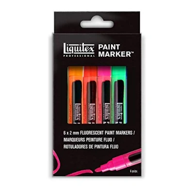 Obrázek Liquitex 4690006 Professional Paint akrylové barvy, popisovač, umělecké pigmenty na kreslení, malování papír, plátno, textilie, jemná špička 6 zvýrazňovačů sada Fluo barvy