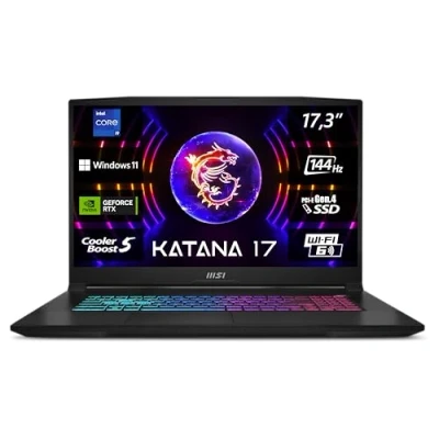Obrázek MSI Katana 17 B13VGK 671, herní notebook, 43,9 cm (17,3 palců) FHD, 144 Hz, Intel Core i9 13900H, 16 GB DDR5 5200, 1 TB SSD, NVIDIA GeForce RTX 4070, Windows 11 Home, klávesnice QWERTZ, černá