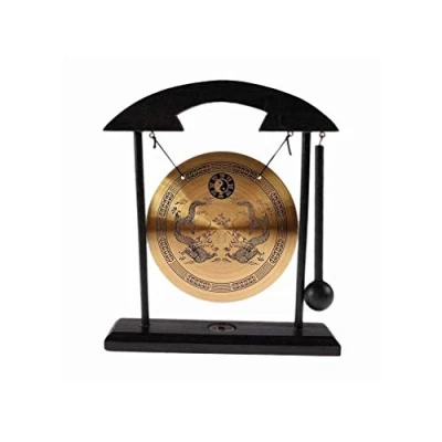 Obrázek lachineuse Gong mit Schlägel Chinesischer Drachen Zen Dekoration aus Holz und Kupfer Feng Shui Deko für Zuhause, Büro, Wohnzimmer Geschenkidee China Asien Asiatische Tradition