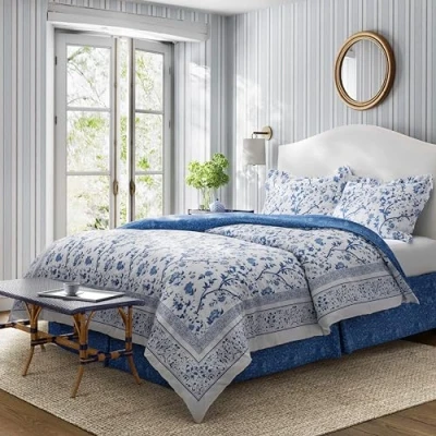 Obrázek Laura Ashley Sada povlečení King Size, bavlněné ložní prádlo s vhodnými povlaky na polštáře a povlečením, stylová domácí dekorace (Charlotte Blue, Kingsize)