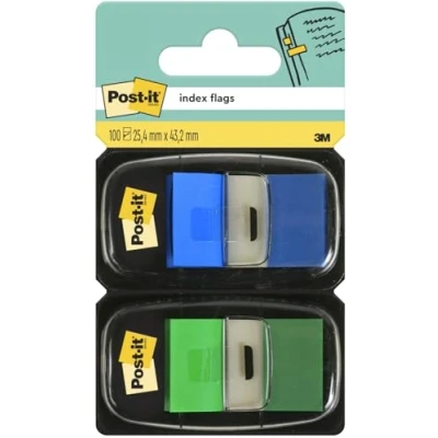 Obrázek Post it I680 GB2 lepicí proužky Index Standard, 2 x 50 lepicích proužků v zásobníku, 25,4 43,2 mm, modrá, zelená