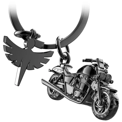 Obrázek FABACH Klíčenka na motorku s andělem strážným dárek anděl přívěsek klíče pro motocyklisty dárky motocykl štěstí Fahr Opatrný, černá, Moderní