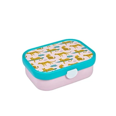Obrázek Mepal Chlebovka pro děti Bento Box Krabička na svačinu s přihrádkami a vidličkou Meal Prep uzávěrem klip bez BPA vhodná do myčky nádobí 750 ml Leopard
