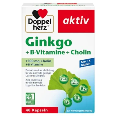 Obrázek Doppelherz Ginkgo + vitamíny B cholin s kyselinou pantothenovou přispívá k normální duševní výkonnosti 40 kapslí