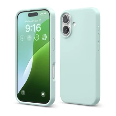 Obrázek elago Prémiové silikonové pouzdro kompatibilní s iPhone 16, celotělové na mobil, nárazuvzdorné, tenké odolné proti poškrábání, měkká podšívka z mikrovlákna, 6,1 palce (mátově