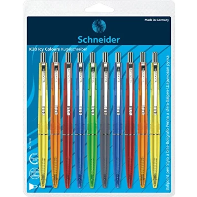 Obrázek Schneider 73206 K20 Icy Colours kuličkové pero (náplň na dokumenty tloušťka linky M) 10 ks, blistr tříděné, barva zápisu: modrá