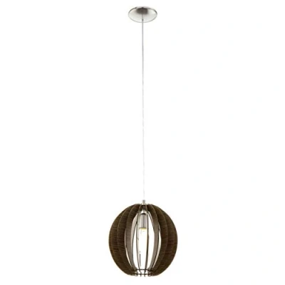 Obrázek EGLO závěsné svítidlo Cossano, 1 plamenná závěsná lampa vintage, z oceli a dřeva v nikl matném provedení, tmavě hnědá, na jídelní stůl, do obývacího pokoje s