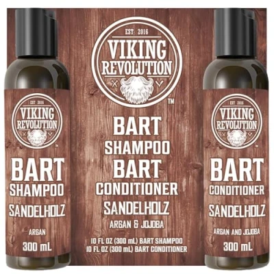 Obrázek Viking Revolution Šampon &amp; kondicionér na vousy změkčuje, vyhlazuje a posiluje růst vousů přírodní vůně ze santalového dřeva dárky pro muže 2 x 300 ml