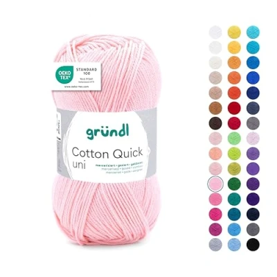 Obrázek Gründl vlna Cotton Quick uni tenká na háčkování pletací příze háčkovací lesklá a šetrná k pokožce 100 % bavlna 1 klubko 50 g / 125 m síla jehlic 3 4 růžová