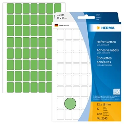 Obrázek HERMA 2345 Víceúčelové etikety mini (12 x 18 mm, 32 listů, papír, matný) samolepicí, permanentně přilnavé do domácnosti k ručnímu popisu, 1792 samolepicí etikety, zelené