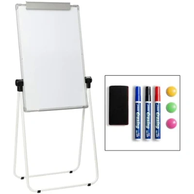 Obrázek DOEWORKS Magnetické tabule se stojanem Flipchart stojan Whiteboard, oboustranný stojan, výškově nastavitelný a skládací, 90 cm x 60 cm, šedý rám