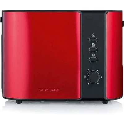 Obrázek SEVERIN Automatický toustovač, toustovač s nástavcem na housky, vysoce kvalitní z ušlechtilé oceli pro toustování, rozmrazování a ohřívání, 800 W, Fire Red Metallic / černý, AT 2217