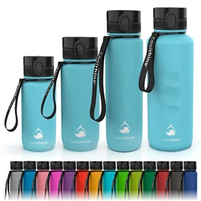 Obrázek coolrhino láhev na pití 650 ml pro sport, outdoor, do školy, fitness a děti vodu odolná proti vytečení bez BPA vhodná sycené kyseliny (Rhino Sky Blue, ml)