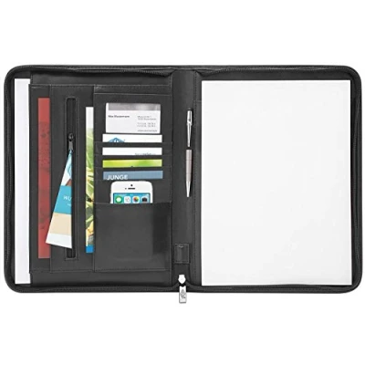 Obrázek Wedo 5864301 Desky na konference Accento DIN A4 z umělé kůže, zip, vnější přihrádka, několik vnitřních přihrádek, včetně gumového poutka, bloku psaní, černé