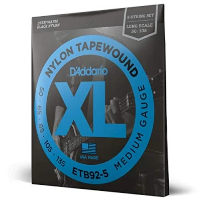Obrázek D&#039;Addario E Bass kytarové Struny basové kytary Strings ETB92 5 sada strun Tapewound String Medium 50 135 Long Scale