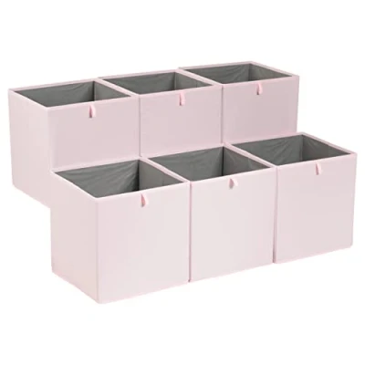 Obrázek Amazon Basics Skládací úložná kostka z látky, 33 x 38 cm, Peony růžová, balení po 6 kusech