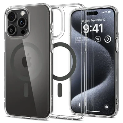 Obrázek Spigen Pro iPhone 15 Ultra Hybrid MagFit pouzdro [Anti Yellowing] Case obal na mobil průhledný tenký kompatibilní s MagSafe Graphite