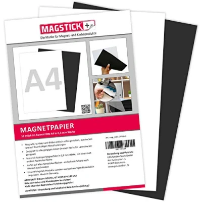 Obrázek 10dílná sada magnetického papíru I bílý DIN A4 DIY magnetická zadní strana potištěná běžnou inkoustovou tiskárnou k popisování, potisku nebo jako magnetický fotopapír mag_220