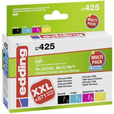 Obrázek edding Patrona do tiskárny EDD 425 Multipack 4 černá, azurová, purpurová, žlutá 1x 48 ml + 3x 12 dosah 1735 960 stran nahrazuje HP 920XL (CD975/CD972/CD973/CD974)