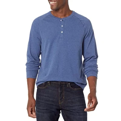 Obrázek Amazon Essentials Pánské Henley tričko s dlouhými rukávy a normálním střihem (k dostání ve Big &amp; Tall), modrý Heide, M