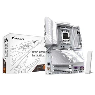 Obrázek GIGABYTE B850 AORUS Elite WIFI7 Ice základní deska AMD Ryzen 9000 série CPU, 14+2+1 fáze digitální VRM, až 8200 MHz DDR5 (OC), 1xPCIe 5.0 + 2xPCIe 4.0 M.2, 2,5 LAN, WiFi 7, USB 3.2 Gen 2x2