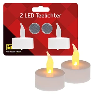 Obrázek Idena 408982 LED Teelichter, 2 Stück in Warmweiß, elektrische Kerzen mit flackerndem Licht, inkl. Batterien, Deko für Innen, Party Deko, Weihnachtsdeko, Osterdeko, zur Hochzeit, Stimmungslicht