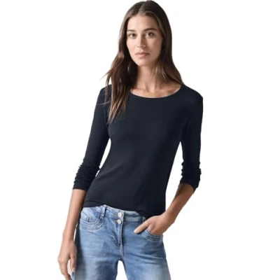 Obrázek Cecil MIT Rundhals Top s dlouhým rukávem, Ženy, Velikost: Medium, Blau