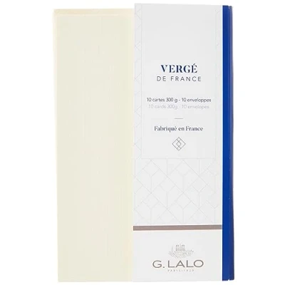 Obrázek G.Lalo 25616L Karten Set Vergé de France, (25% Hadern mit 10 Papier 300 g, geradem Schnitt, Umschläge, weiß gefüttert, 90 x 140 mm, Visitenkarten Format, elfenbein, 1 Pack)