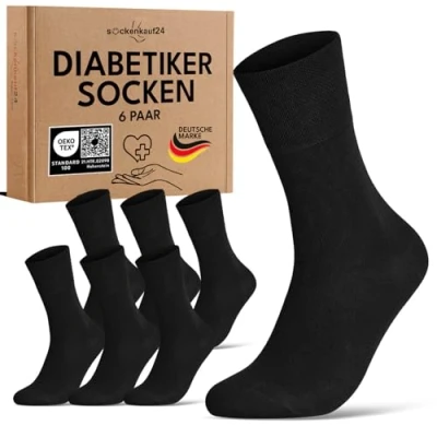 Obrázek diabetické ponožky bez gumového pásku &amp; švu 97% bavlna (6 párů), s komfortním pasem pro dámy a pány, černá