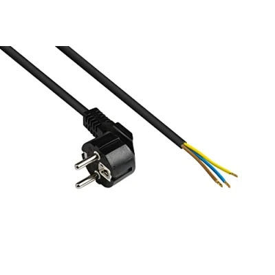 Obrázek Good Connections P0185 S020 síťový kabel, 2 m, konektor s ochranným kontaktem typ E+F (CEE 7/7, zahnutý) na izolovaných koncích, napájecí kabel pro konfekci, 0,75 mm² černý