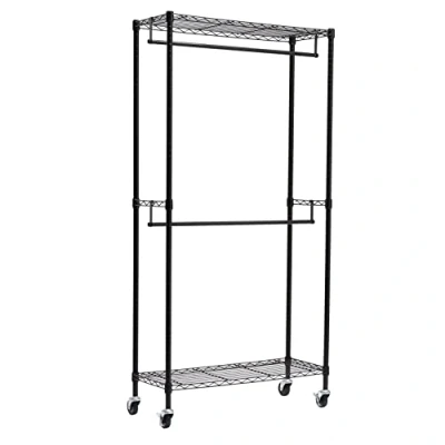 Obrázek Amazon Basics Doppel Kleiderstange Offen mit Rädern und Höhenverstellbaren Regalen Maximalgewicht 181 kg, Schwarz, 91.0 x 35.5 183.0 cm (L W H)