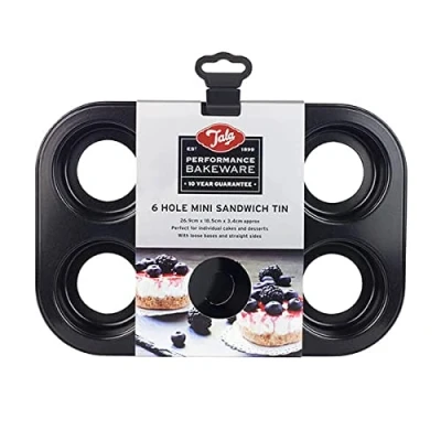 Obrázek Tala Performance Mini Schichtkuchenform, 6 Löcher, loser Boden, Karbonstahl von professioneller Stärke mit Eclipse Antihaftbeschichtung, perfekt für individuelle Kuchen und Käsekuchen
