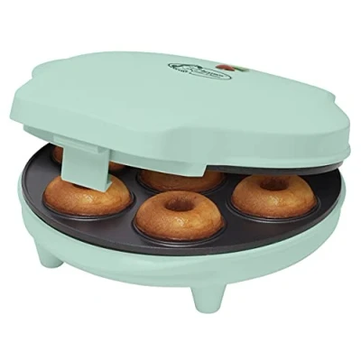 Obrázek Bestron donut Maker v retro designu, mini pro 7 malých koblih, vč. kontrolky na pečení a nepřilnavého povrchu, 700 W, barva: mátová