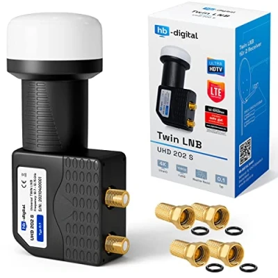 Obrázek hb digital Twin LNB (Test velmi dobrý *) LNC hlava 2 účastníci přímé LTE Protected satelity Digitální Full HD TV 3D 4K UHD kontakty pozlacená ochrana proti povětrnostním vlivům černá + 4X F