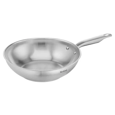 Obrázek Tefal E49219 Virtuoso pánev wok 28 cm kvalitní prémiová ušlechtilá ocel neuzavřená kartáčovaný povrch vhodná pro indukci do trouby 250 C