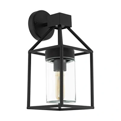 Obrázek EGLO venkovní nástěnná lampa Trecate, 1 plamenné svítidlo, nástěnné svítidlo z pozinkované oceli, barva: černá, sklo: čiré, objímka: E27, IP44