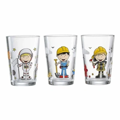 Obrázek Ritzenhoff &amp; Breker Dětské sklenice Astronaut, stavební dělník, hasič, chlapci, sada 3 ks, 205 ml, potištěný dětský hrnek, vhodné do myčky nádobí