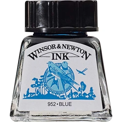 Obrázek Winsor &amp; Newton 1005032 Drawing Inks kreslicí tuš pro kaligrafy, ilustrátory, grafiky, umělce voděodolné barvy, vynikající průhlednost, 14 ml láhev modrá